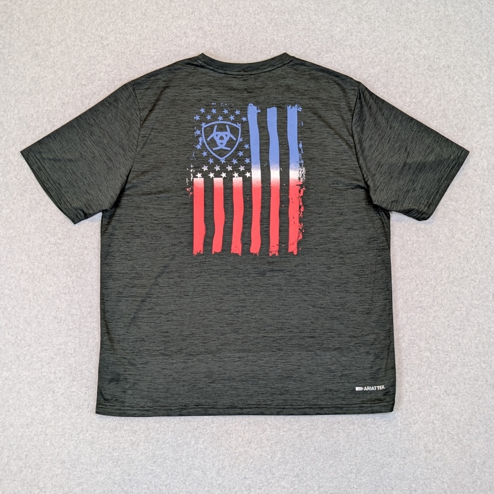 Ariat Tek Charger Performance Tee Men's XL Gray Vertical Flag Patriotic T-Shirt